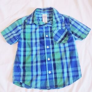 Boys XS Blue and Green Plaid Button Down Shirt
